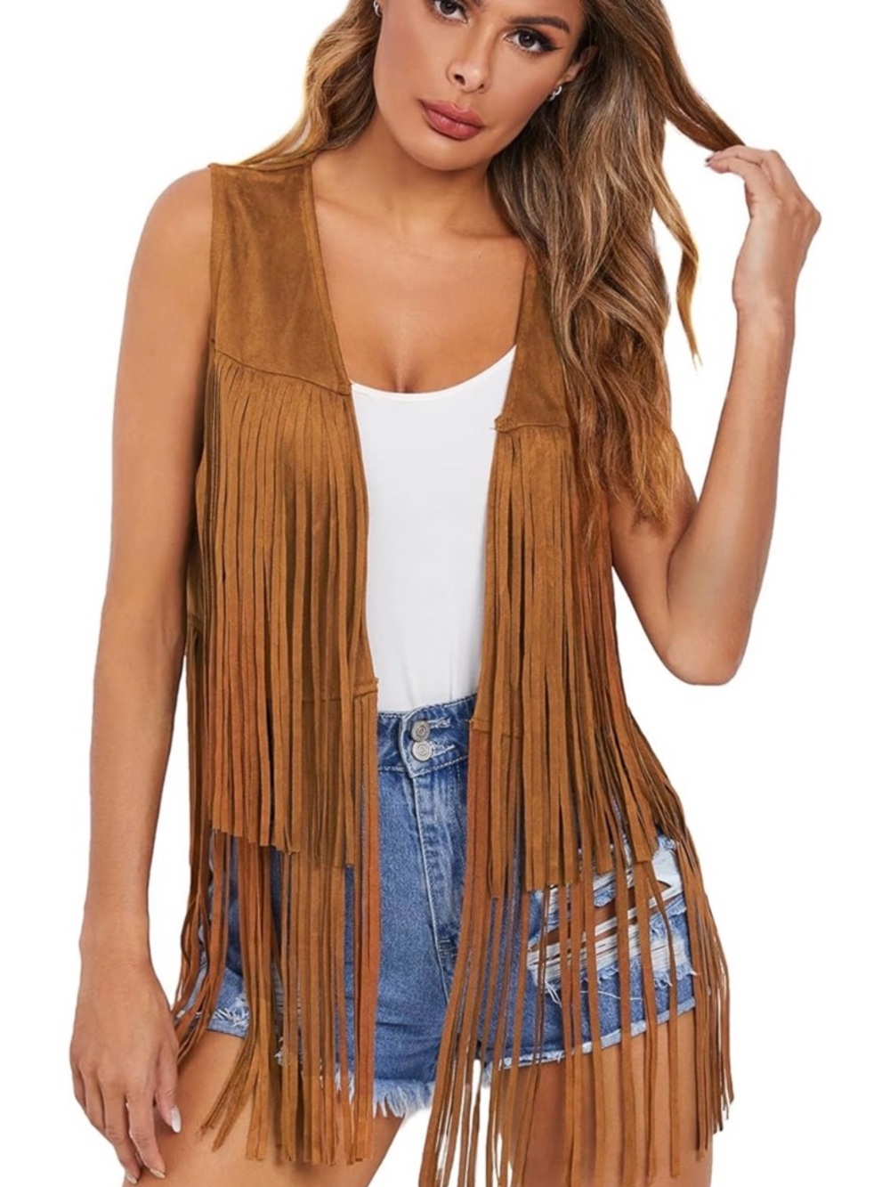Faux Suede Fringe Vest - Picture 1 of 9